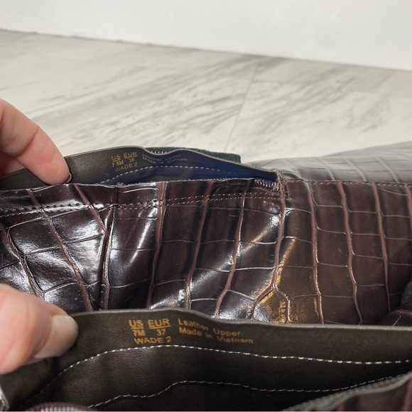 New! Sam Edelman Wade Square Toe Brown Crocodile Leather Tall Boot 7 1/2 M - Picture 12 of 15